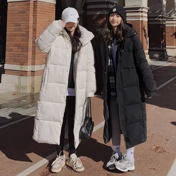 Пуховая куртка с хлопковой подкладкой, женская длинная зимняя куртка 2023, Новая корейская версия женского теплого пальто с хлопковой подкладкой выше колена