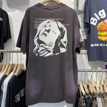 Винтажные футболки серии Saint Michael Мужская одежда, стираемая водой, Ретро Свободные повседневные футболки с графическим рисунком, Летняя уличная мода Harajuku
