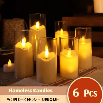 6шт светодиодных беспламенных электрических свечей Лампа из акрилового стекла Батарея Мерцающая поддельная свеча Tealight Оптом для свадьбы Рождество