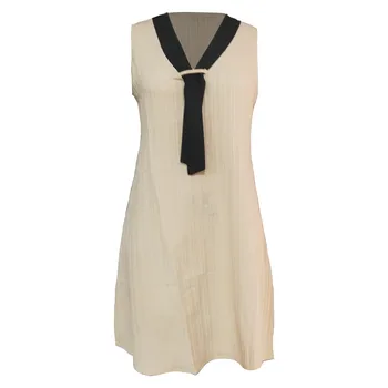 Женское элегантное однотонное платье без рукавов с V-образным вырезом контрастного цвета, темпераментное сетчатое платье