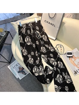 Женские спортивные брюки с цветочным принтом в стиле ретро Y2k, широкие брюки с высокой талией, винтажные Harajuku, мешковатая уличная одежда, Летние Черные готические брюки
