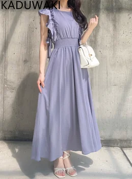 Женское платье с тонкой талией Sweet Style Y2K Vestidos, плиссированные однотонные платья трапециевидной формы с коротким рукавом и высокой талией, лето 2023 г.