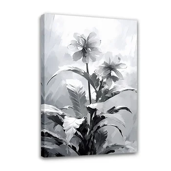 Красивый серый фон С листьями и цветами Галерея в рамке Холст Картина Красочная Ваза под старину для украшения дома