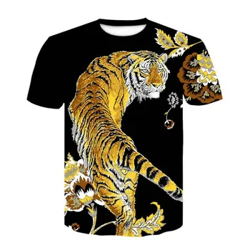 Модная мужская черная футболка с тигровым принтом, повседневная футболка с круглым вырезом и коротким рукавом, быстросохнущая одежда