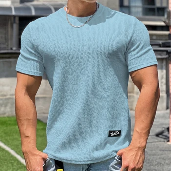 Летняя новинка, мужская хлопковая свободная футболка с круглым вырезом и коротким рукавом, Тонкая рубашка, однотонный мужской топ 2023 года выпуска