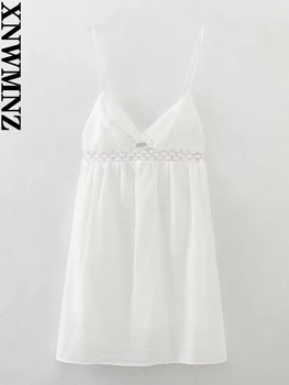 Женское мини-платье XNWMNZ с кружевной отделкой, элегантное милое сексуальное платье на тонких бретелях с v-образным вырезом и открытой спиной