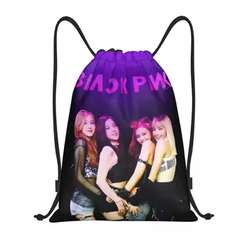 Черно-розовый рюкзак Kpop Jennie на шнурке, спортивная спортивная сумка, авоська, спортивный рюкзак, спортивная сумка