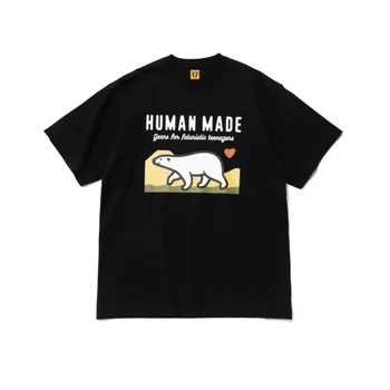 Повседневная футболка Human 2024, летний хлопковый топ с круглым вырезом и коротким рукавом в японском стиле с животным принтом, летний топ с короткими рукавами для мужчин и женщин