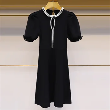Новое жемчужное вечернее женское платье в стиле ретро, элегантное черное платье из бисера для ногтей, черное трикотажное платье