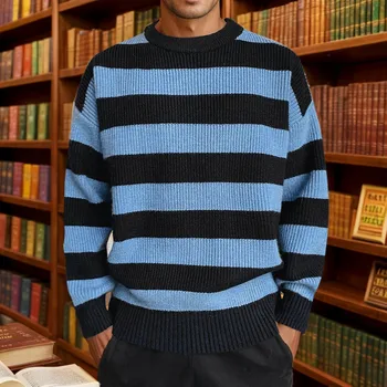 Вязаный свитер Оверсайз, однотонный винтажный пуловер, свитер Унисекс, Вязаные топы с круглым вырезом, Вязаный свитер, Уличная одежда, трикотаж