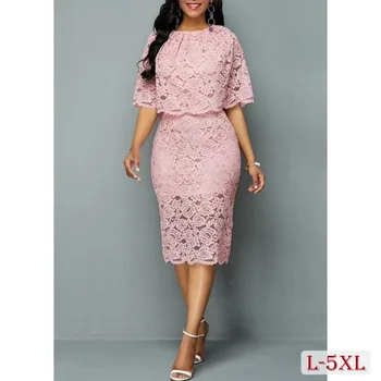 Женское кружевное платье с вышивкой, облегающие платья для офисных леди, розовое, плюс размер 5XL, Вечерние, Весна, лето, Модное, Женское