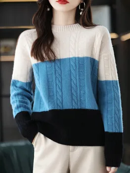Вязаный пуловер, осенне-зимний женский свитер с длинным рукавом и круглым вырезом, Свободный повседневный свитер с ветрозащитой, модная куртка 2023 года