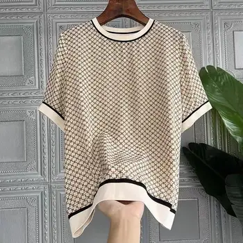 Женская рубашка 2023, летняя новинка, Модный повседневный топ с круглым воротником и короткими рукавами