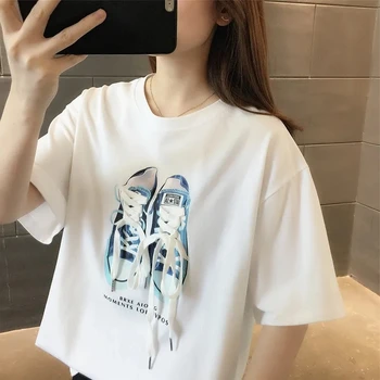 Женская летняя футболка с короткими рукавами, новый кружевной ремешок, 3D-украшение, Уникальный дизайн, Маленький И свободный топ