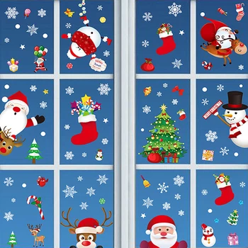 2024 Новогодние наклейки Санта-Клаус, Снеговик, Лось, Рождественская Елка, Наклейка на Стеклянное окно, Веселые Рождественские украшения для дома