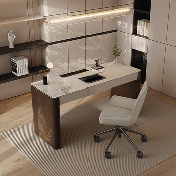 Итальянский минималистичный письменный стол для домашнего кабинета, дизайн sense, усовершенствованный шиферный стол, роскошный современный компьютерный стол из натуральной кожи