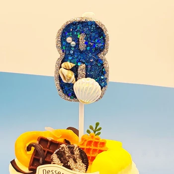 Креативная детская тема 0-9 Океан, Блестящая пудра, ракушки, Номер дня рождения, Свеча, украшение торта, украшение для торта для вечеринки