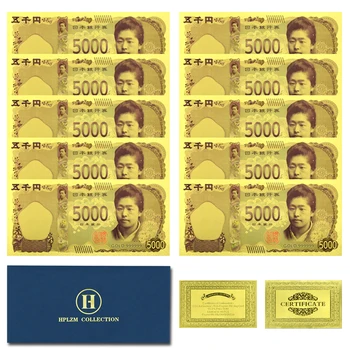 10 шт. и конверт Банкноты из японской золотой фольги, Памятный сувенир, невалютные подарки 5000 иен