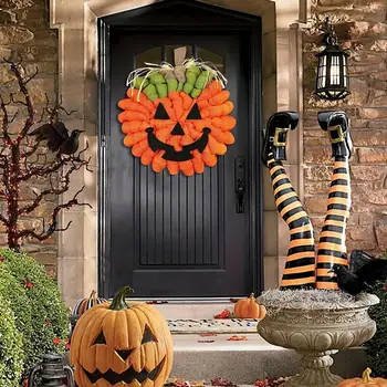 Подвеска в виде тыквы, подвеска на Хэллоуин, неувядающий венок из тыквы на Хэллоуин, дверная вешалка с изображением лица призрака для внутреннего использования, для дома на открытом воздухе