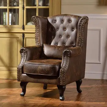 Кресло Muebles, Одноместный диван, кофейня в американском европейском стиле, ретро-скандинавский Кожаный диван Light Luxury Nordic