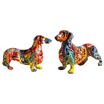 Декор в виде статуи собаки, Стоящая скульптура Таксы, цветные граффити для собак, Фигурки животных для рабочего стола, полка для гостиной, офиса, кабинета