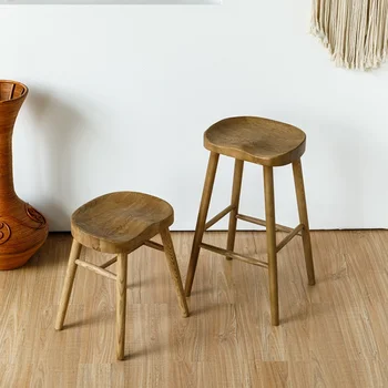 Ресторанная мебель Простой бытовой барный стул со стереосистемой для сидения, обеденные стулья, Полубарьерный стул из цельного дерева, Устойчивая опора