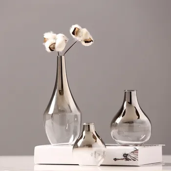 Ваза из скандинавского стекла, Серебристый градиент, Высушенная ваза для цветов в скандинавском стиле, Украшение для дома, Горшки для растений, Мебель, Рождественский подарок