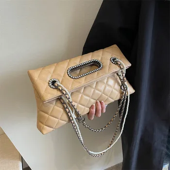 Корейская версия Модной женской сумки-тоут большой емкости 2023, новая цепочка, универсальные жемчужные бусины, простая сумка через плечо на одно плечо