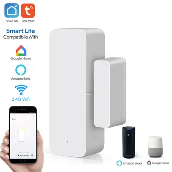 Tuya Smart WiFi Door Sensor Дверные детекторы Wifi Home Беспроводная магнитная сигнализация, совместимая с Alexa Google Home