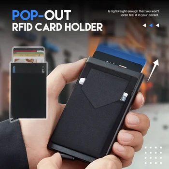 Тонкий алюминиевый кошелек С эластичной задней сумкой Держатель ID Кредитной карты Мини RFID Кошелек Автоматический Всплывающий чехол для банковских карт