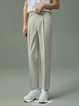Весенне-осенние Элегантные костюмные брюки длиной до щиколотки, мужские деловые однотонные Широкие брюки, свободные повседневные Официальные офисные брюки, мужские Z67