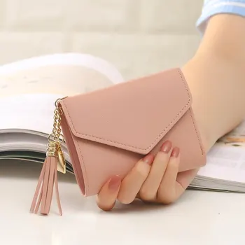 Розовый женский мини-кошелек с кисточкой, держатель для карт, модный кошелек для монет, женский праздничный подарок-сюрприз
