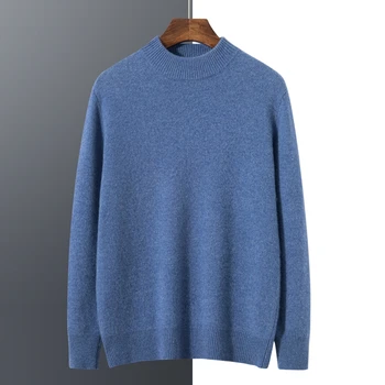 RONGYI, 100% кашемировый свитер, мужская одежда, пуловер с завышенной горловиной, весенне-осенний утепленный вязаный теплый топ с длинными рукавами