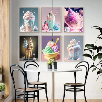 Красочный плакат с изображением мороженого, холст, сладкий десерт, настенные рисунки для гостиной, кухни, магазина десертов, Современный домашний декор