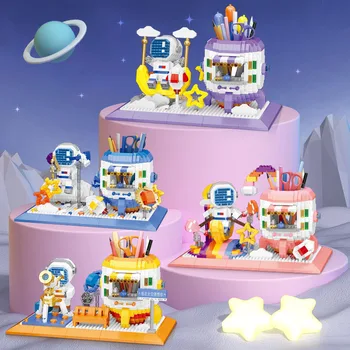 Милый блок держателя ручки астронавта, контейнер для микроручек, декор стола, Алмазная Кирпичная строительная игрушка для детей