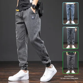 2023, Осенние джинсы-карго, Мужские хлопковые повседневные джинсовые брюки для бега трусцой, Модные Свободные мужские джинсовые брюки-шаровары с завязками Плюс размер 5XL