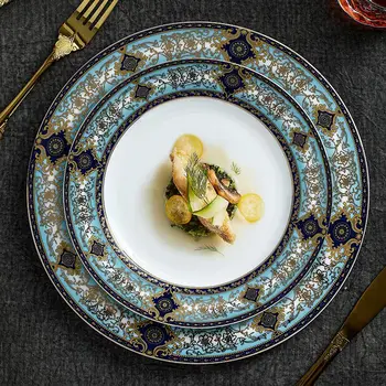 Роскошный набор керамических обеденных тарелок из костяного фарфора – Винтажный европейский стиль – Идеально подходит для стейков, подарков и высококлассных обедов