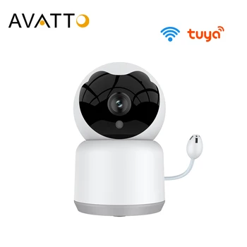 Видеоняня AVATTO Tuya Wi-Fi с функцией определения температуры и влажности, камера видеонаблюдения ночного видения 1080P работает для Alexa Google Home