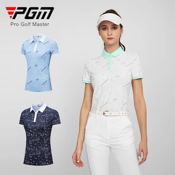 Женская футболка для гольфа PGM с коротким рукавом, женские дышащие топы с принтом, женская быстросохнущая футболка-поло, Летняя повседневная одежда для гольфа