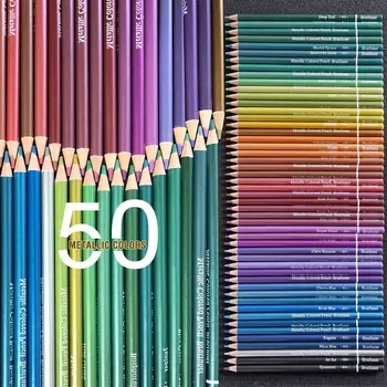 Новые 50 Металлических Цветных Карандашей для Взрослых, Раскрашивающие Карандаши, Набор Предварительно Заточенных Карандашей для художников, Создающих Эскизы