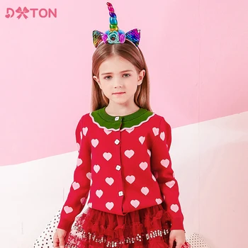 DXTON Детские Осенне-зимние свитера, Вязаные Кардиганы в форме сердца для девочек, Свитер, пальто для девочек, Детская куртка, Детская верхняя одежда, комплекты