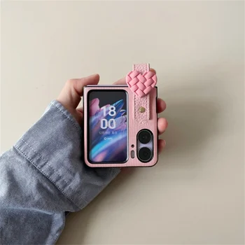 Симпатичный корейский чехол для наручного ремешка с 3D-оплеткой Love Heart в розовую полоску для OPPO Find N2 Flip Find N2 Flip Cover с подставкой-держателем