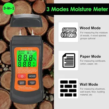 2-контактный измеритель влажности древесины Цифровой дисплей Тестер влажности стен из древесной бумаги