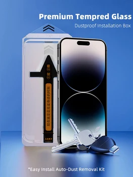 Усовершенствованная защитная пленка для экрана iPhone 15 14 13 12 Pro Max из закаленного стекла, полное покрытие, простая установка, автоматический набор для удаления пыли