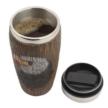 Изолированная кофейная чашка из пищевой нержавеющей стали 304 400 мл Vivid Eagle Искусственная древесная кора Дорожная кофейная чашка для наружного использования в помещении