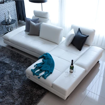 диван из натуральной кожи, угловой диван для гостиной, мебель для дома, диван L-образной формы, функциональная спинка, современные ножки из нержавеющей стали