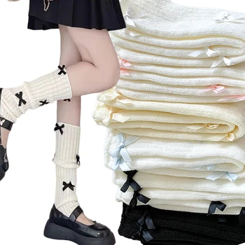 Белые гетры, японские носки Jk, зимние чехлы для ног, зимние женские носки, вязаные носки в стиле Лолиты, милые длинные гольфы, носки с заниженной талией