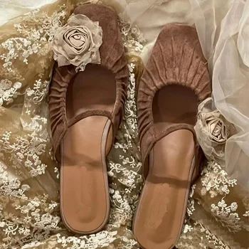 Летние Тапочки с квадратным носком в стиле Ретро в лесном стиле с цветочным рисунком, Сказочные тапочки Baotou на толстом каблуке, сандалии Zapatos De Mujer