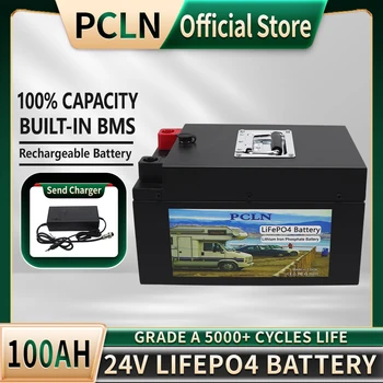 24V 100Ah LiFePO4 Литий-железо-фосфатный аккумулятор Встроенный BMS 5000 Циклов Для Замены Большей части резервного источника питания Домашнего хранилища энергии