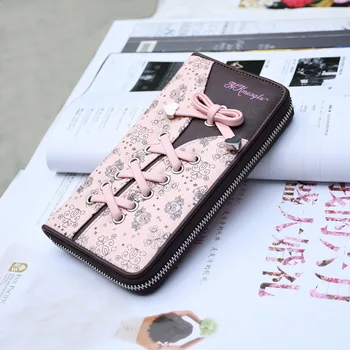 Милый кошелек и сумочки для женщин и девочек, кавайный держатель для кредитных карт, денег, дамский ключ, монета, телефон, Длинные кожаные розовые клатчи в стиле аниме